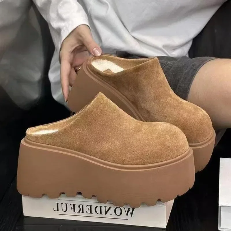 2024 Slippers Female Shoes on Sale Winter Retro Round Toe Women's Thick Sole Slippers Fashion Warm Ladies Outer Wear Slippers