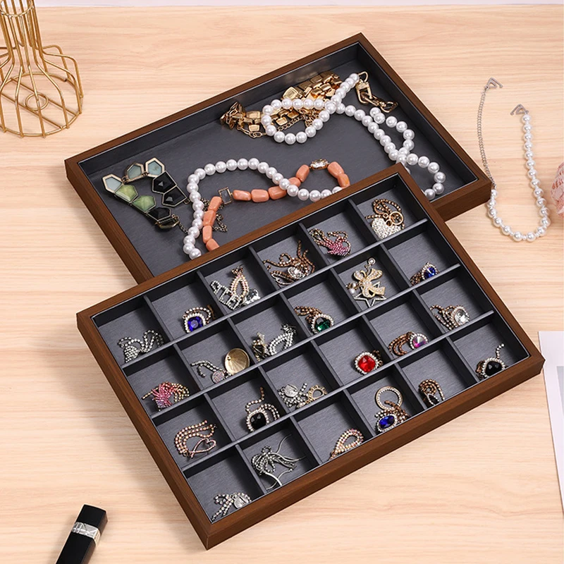 Vintage Walnut Wooden Grain Jewelry Tray Multipurpose Necklace Bracelet Earrings Ring Display Plate Jewellery Storage Organizers