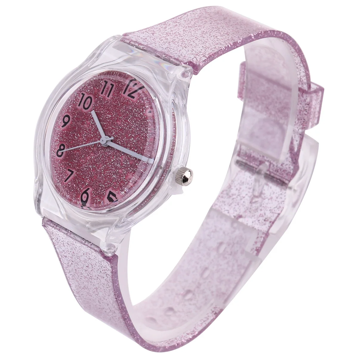 

Transparent Glitter Silicone Kids Watch Pink Color Fashion Pattern Delicate Cool Unique Birthday Gift for Children
