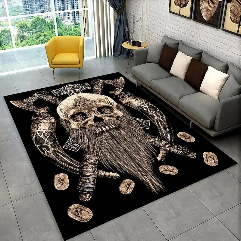 Viking Totem Nordic Rune Valhalla Vegvisir Odin Large Area Rug Non-slip Carpet for Bedroom Living Room Sofa Doormat Floor Mat