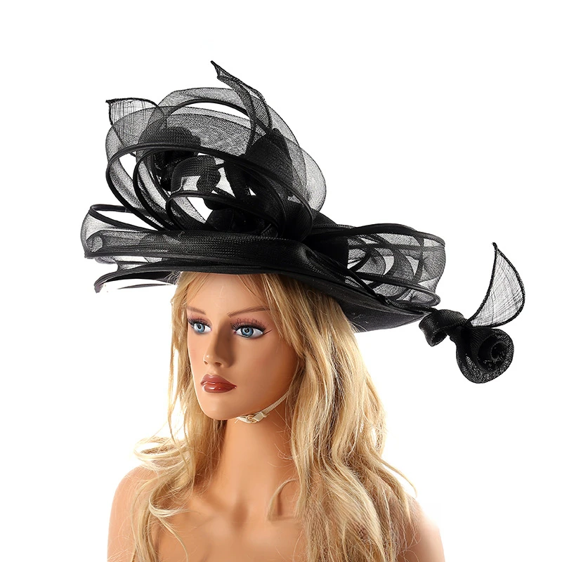 

Элегантная женская шляпа из синамая в европейском и американском стиле, с крупной сеткой, однотонная, для скачек, свадеб и церковных мероприятий