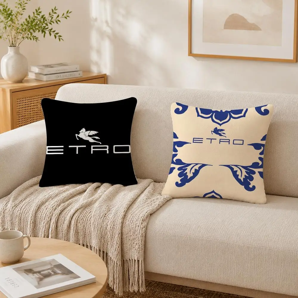 Fashion E-ETRO Logo Cushion Cover Plush Decorative Pillow Case With Hidden Zipper Cutecore Room Decor For Home