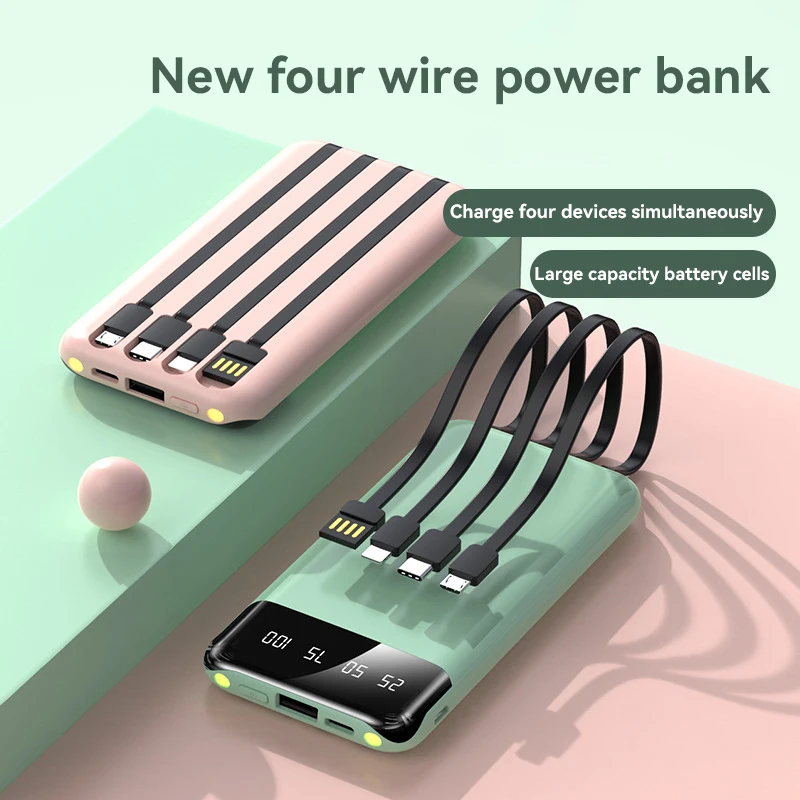 

100000 Встроенный 4-проводной блок питания мАч, тонкий и удобный зеркальный экран, цифровой дисплей, бизнес-банк питания для всех телефонов