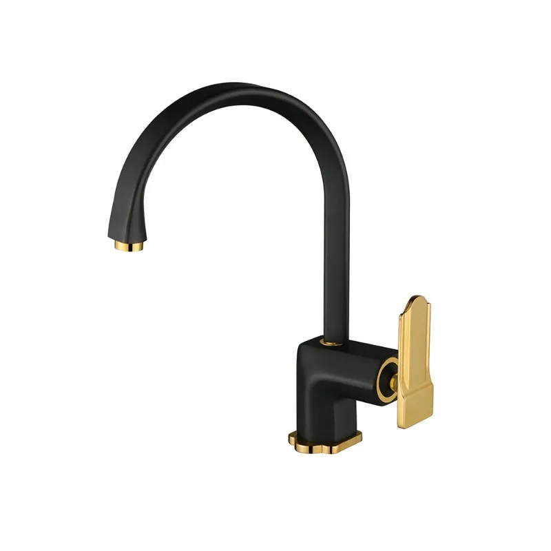 

Full Copper Black Gold Double Rotating Square Single Handle Hot and Cold Mixing Valve Sink Dishwashing Kitchen Faucet