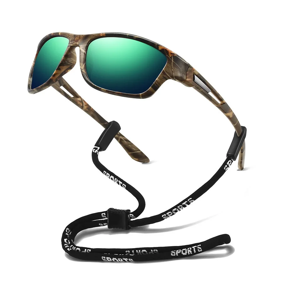 Tarnfarben-Sonnenbrille mit Kette, Vintage-Stil für Angeln, Autofahren, Sport und Freizeit, Unisex-Laufbrille, Bergsteiger-Sportbrille