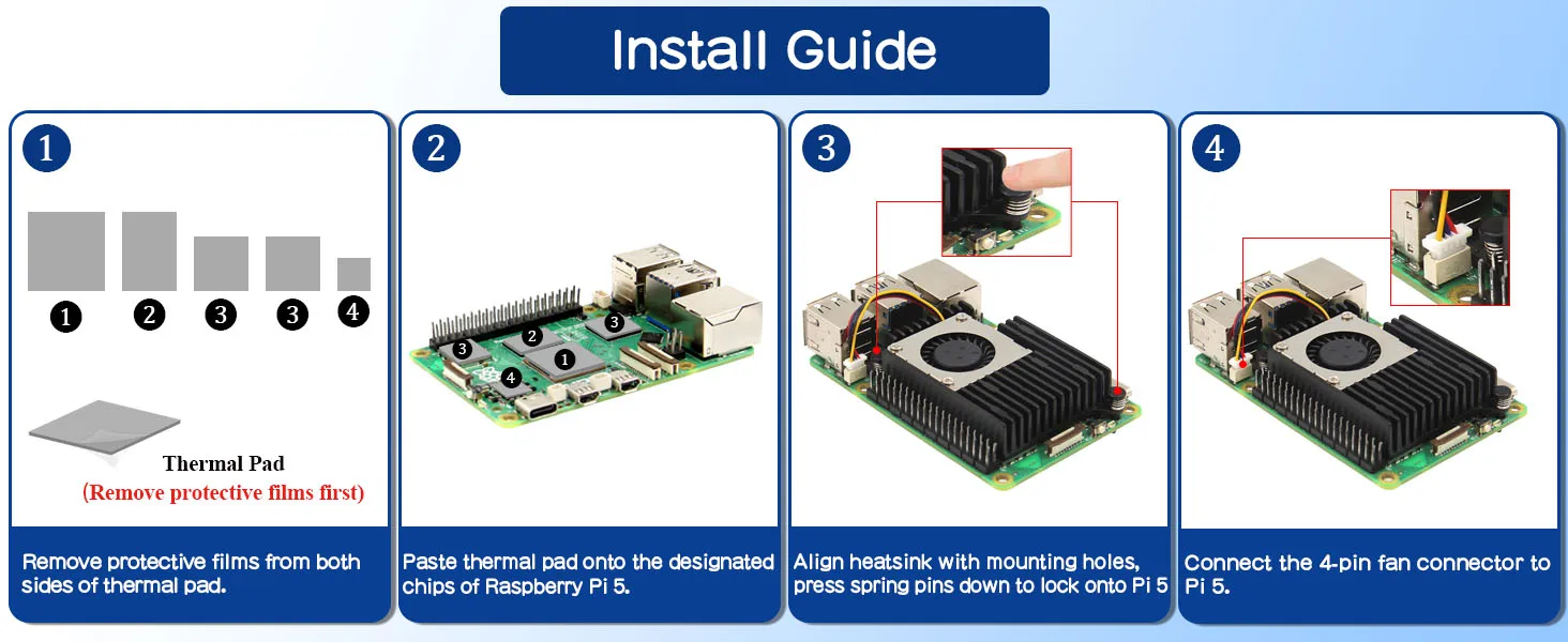 Geekbord Active Cooler para Raspberry Pi 5, disipador térmico Armor con ventilador de refrigeración (H505)