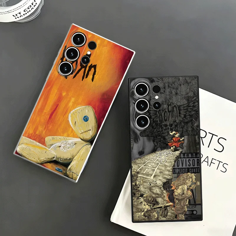K-Korns Rock Band Soft Phone Case For Samsung S24 S25 S26 Ultra S23 S22 Plus S21 S20 FE Edge + Black White Couple Cover