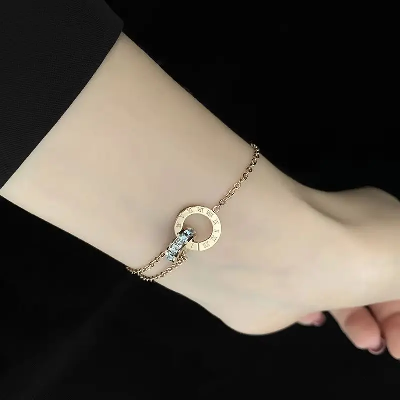 

2025 Luxury Personality Design Roman Numeral Ring Cross Zircon Bracelet for Women Korea Fashion Stainless Steel Bangle Jewelry