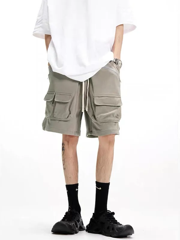 

Loose Fit Zipper ket orts Men's Beach Summer Casual Straight Leg Workwear Pants High Street American Hip Hop Sle