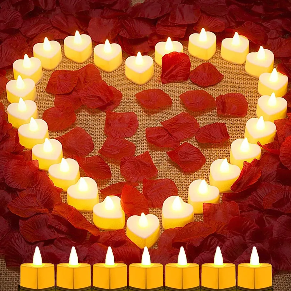 Świece w kształcie serca Led Lights fałszywe świece w kształcie serca romantyczne LED Tealight bezpłomieniowa świeca na walentynki wesele noc