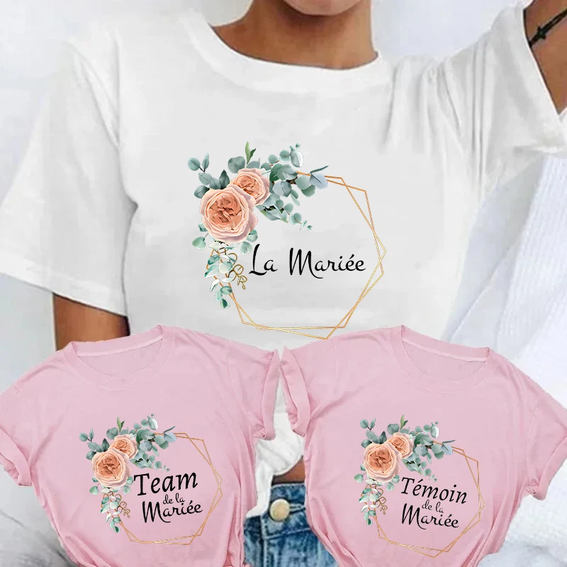 French Bridal Wedding Tops Team Bride Flower Crown T-shirt Girls Bachelorette Party Tees EVJF Future Bride Short Sleeve Tshirt