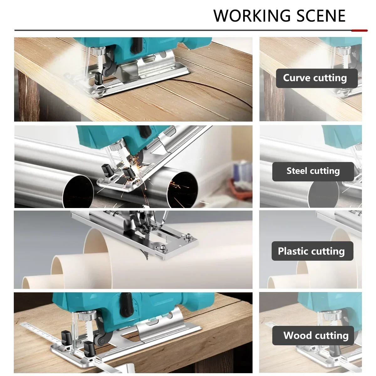 WOBERICH Cordless Jigsaw Electric Jig Saw Portable Multi-Function Woodworking Power Tool Adjustable Woodworking for Makita 18V