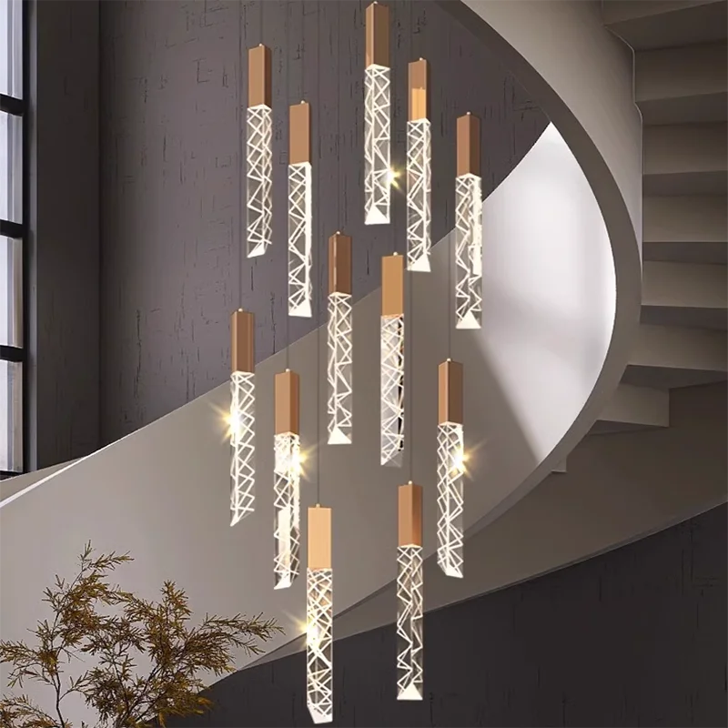 

Modern Crystal Chandeliers Stainless Steel Home Decor Luxury Ceiling Hanging stair Pendant lights Hotel Living Room Dining Room