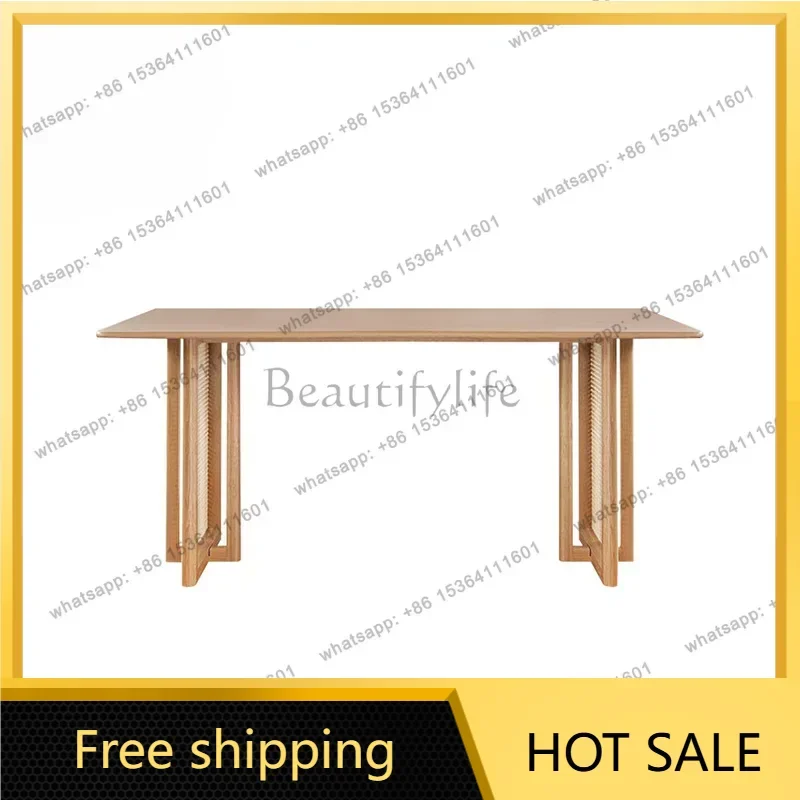 zj.Italian Style Restaurant Rattan Weaving Dining Tables Simplicity Designer Kitchen Dining Tables Modern Furniture Stoviglie HB