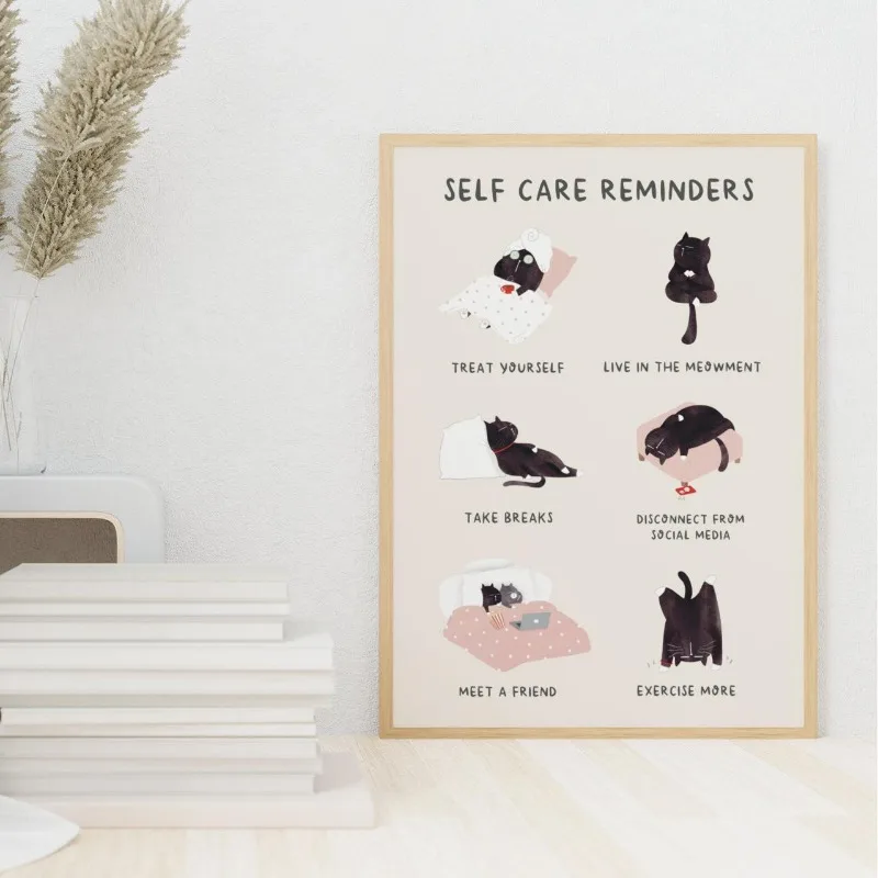 Funny Cat Illustration Supportive Positive Quote Poster Cute Kitten Minimalist Animal Canvas Painting Living Room Home Decor