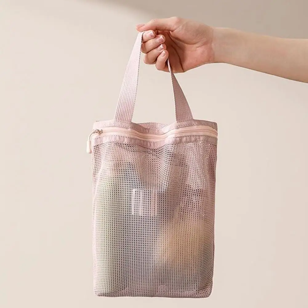 Travel Toiletry Bag Lightweight Portable Bag Capacity Shower Storage Bag with Zipper Closure Solid Color Hollow Mesh Cosmetic
