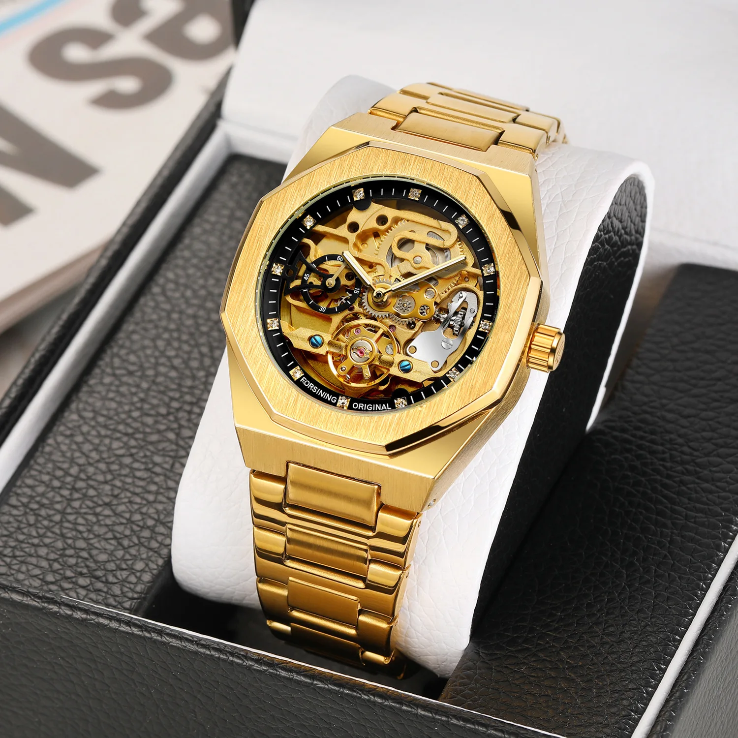 

luxury Automatic mechanical men Watch Diamond Skeleton Hollow Mens Wristwatches Luminous Military Watch for men Tourbillon clock