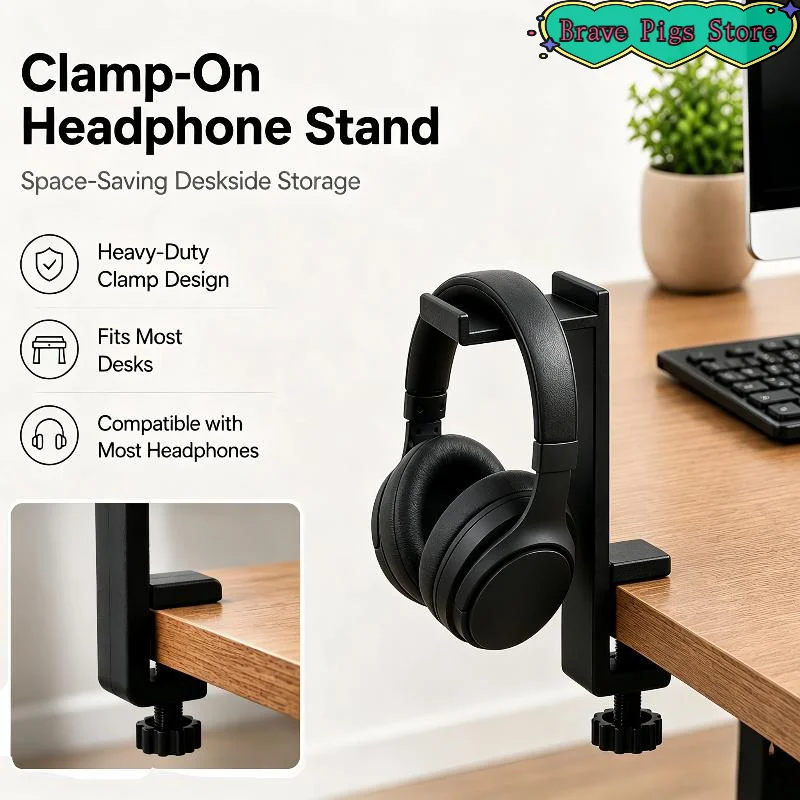 [HM]Heavy Duty Desk Clamp Headphone Stand Desk Side Headset Holder Headphone Organizer Universal Over-Ear Headphone Display Rac