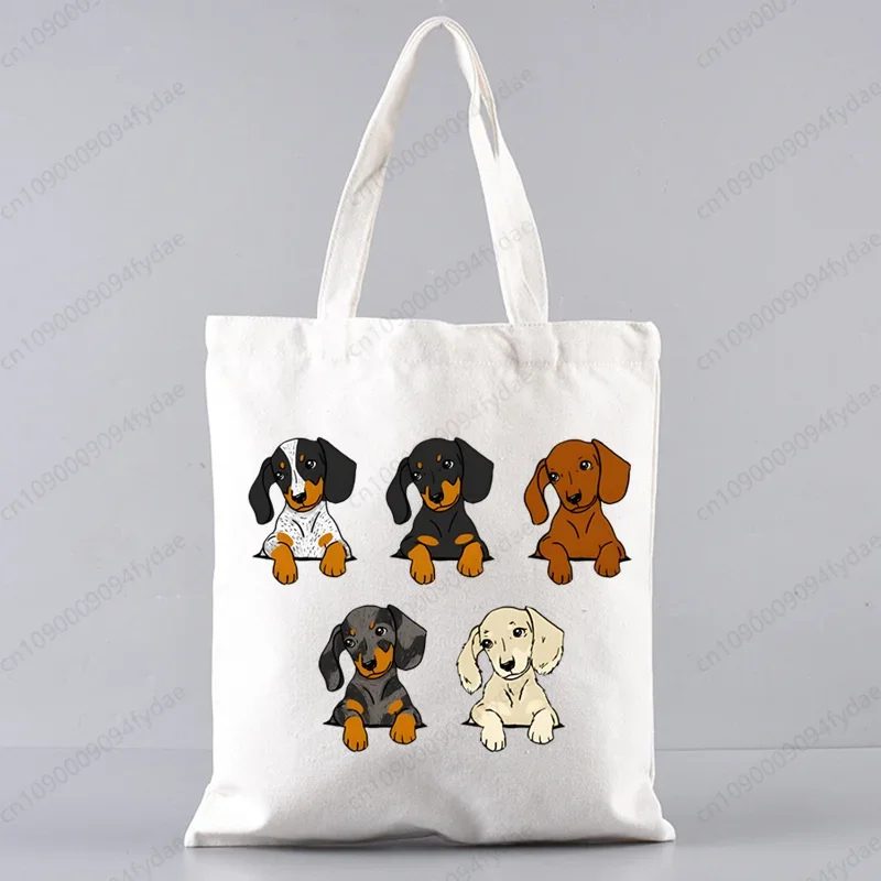 Dachshund Cute Dog Harajuku Art Shopping Bags  Printed Cartoon Reusable  Bag Handbag Shoulder Bags Custom Handbags Women