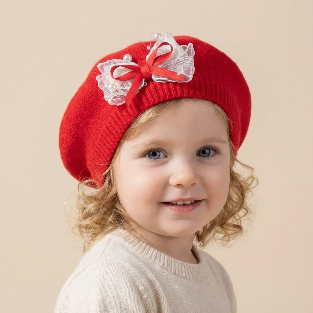 

Новая детская вязаная шапочка-берет для девочек, универсальная модель в стиле принцессы для весны и осени, милая и очаровательная.