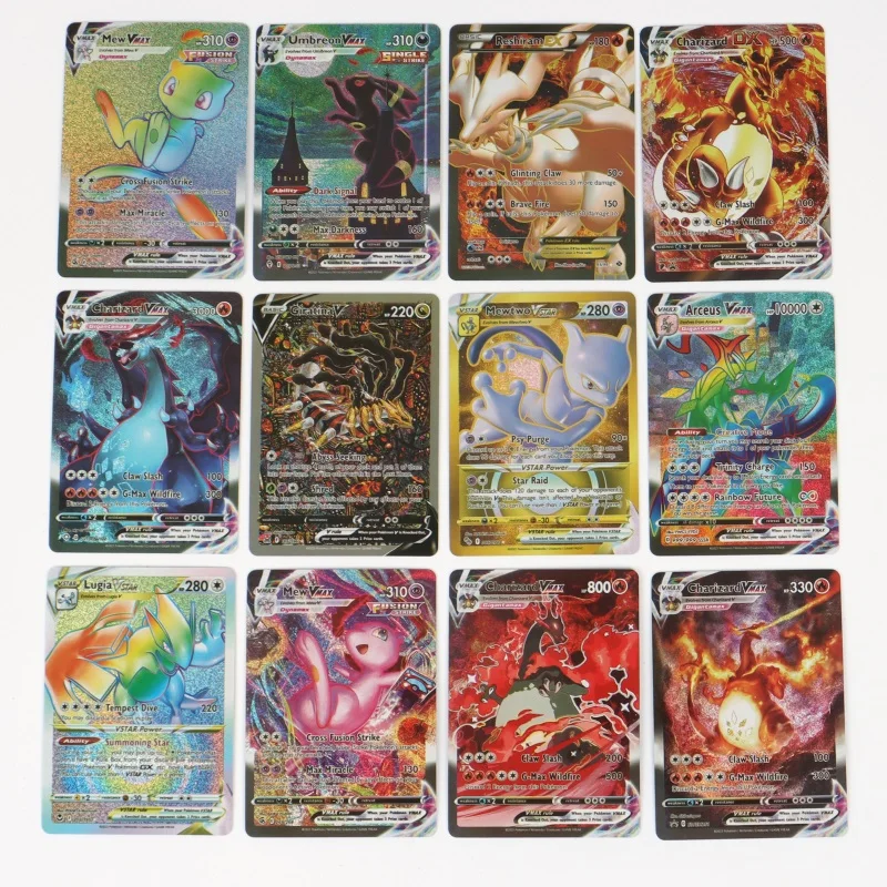 60-100Pcs English Pokemon Cards Holographic EX Vstar Vmax GX Letter Rainbow Arceus Shiny Charizard Mewtwo Evolution combination