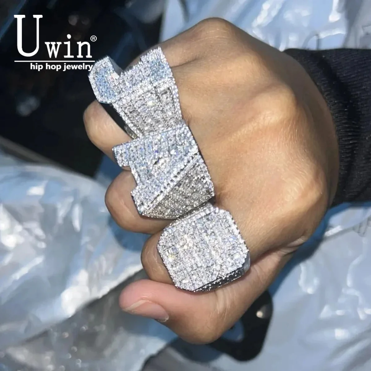 

Uwin Custom BaguetteCZ Initial Letter Ring Personalized Lucky Number Iced Out Cubic Zirconia Party Ring Hiphop Rapper Jewelry