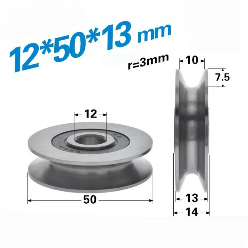 10 Stück 12x50x13mm 6301RS 10x50x13 Lagerstahlrollen mit U-Nuten, V-Rundboden, 5cm Umlenkrolle, 6mm Führungsrad, Drahtseilrolle – Detail 3