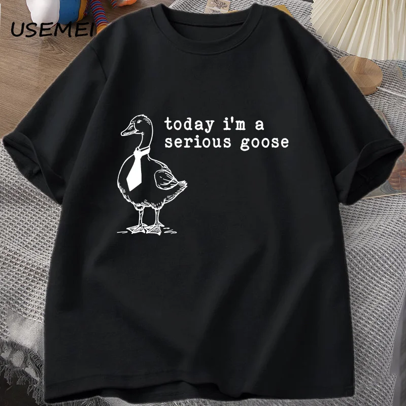 

Serious Goose Tshirt Men Women Funny Silly T-Shirt Unisex Vintage Streetwear Loose Tees Cotton Short Sleeve Mens Designer