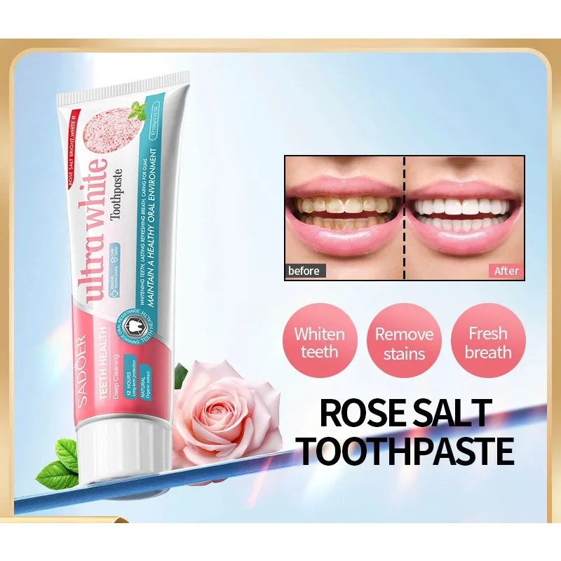 

Зубная паста для отбеливания зубов с розовой солью, удаляет пятна, осветляет эмаль, свежее дыхание, уход за полостью рта