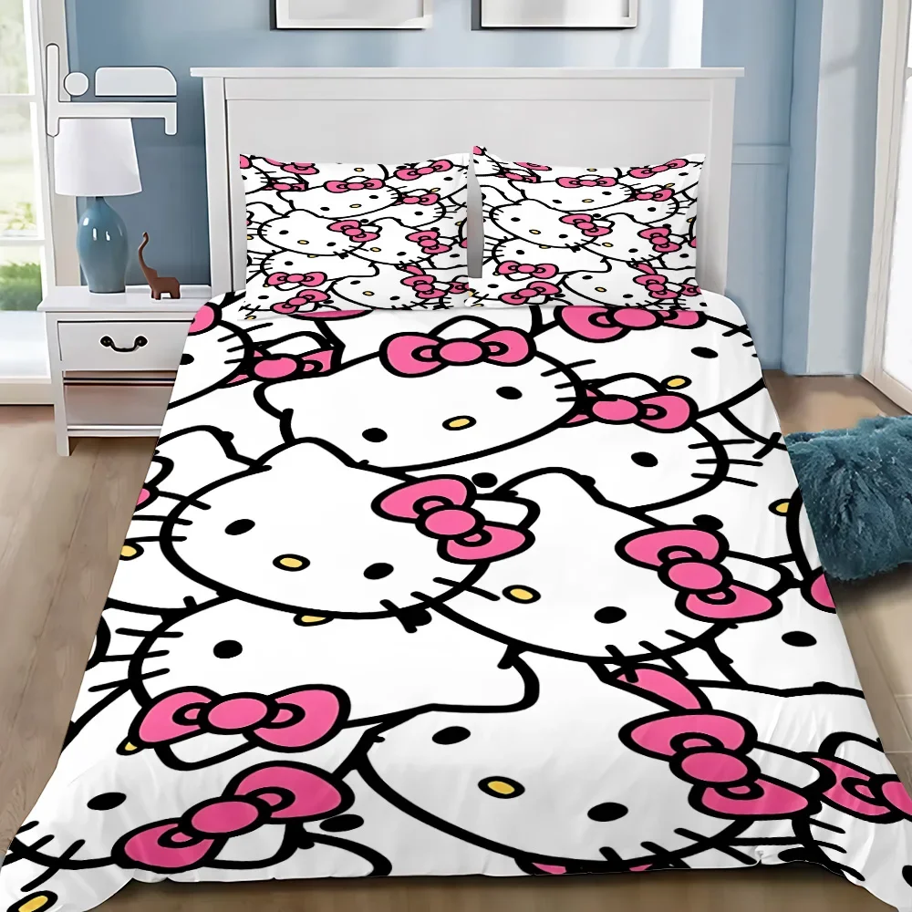 Duvet Cover Pillowcase Bedding Set Cartoon cute Hello Kittys Adult Boy Girl Bedroom Decoration Children Gift Single Double Large