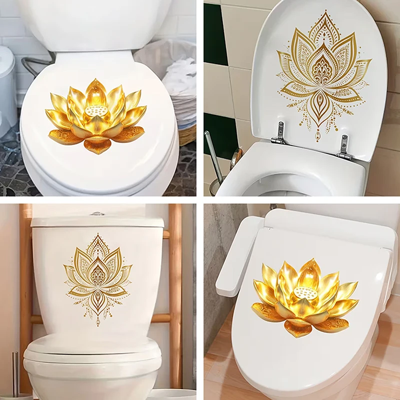Golden Lotus Toilet Sticker Zen-Style Lotus Decoration Self-Adhesive Removable Aesthetic Bathroom Decal Wall Sticker Home Decor