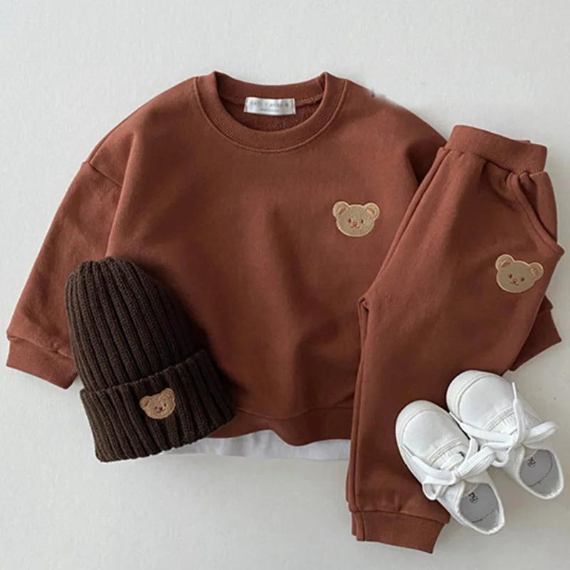 Personalized Toddler Baby Boy Girl Fall Clothes Sets Baby Girl Clothing Set Kids Sports Bear Sweatshirt Pants 2Pcs Suits Outfits