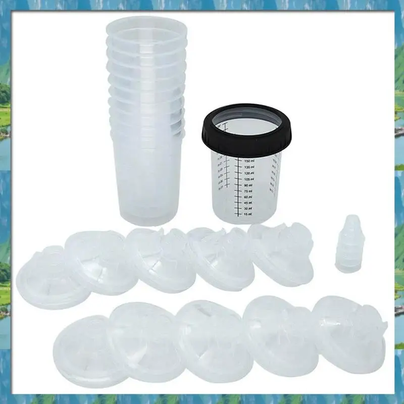 Cangkir Pencampur Cat Otomotif Baru dan Kit Liner Cangkir Cat Sekali Pakai Tutup Filter Cat Otomotif dan Adaptor 10 Pak B D