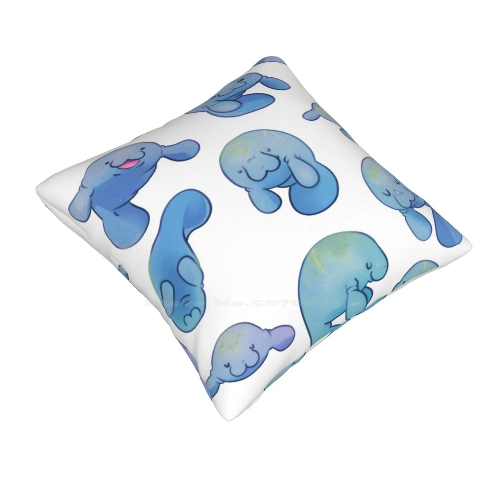 Manatees Funny Cute Decor Square Pillowcase Manatees Dewgong Cute Underwater