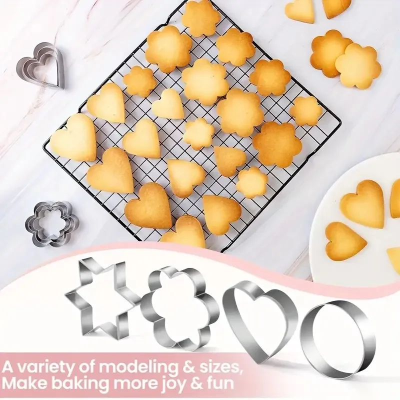 20PCS Wave Star Love Flower Cookie Cutters, Food Grade Stainless Steel, Biscuit Mold, For Cake Chocolate Pastry, Home Baking Use