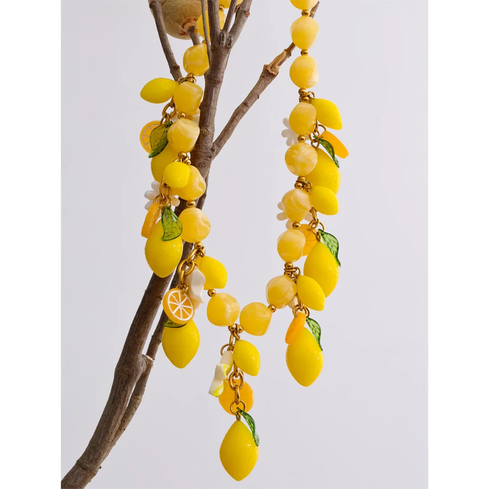 Yhpup Lemon Charm Statement Necklace & Bracelet Set