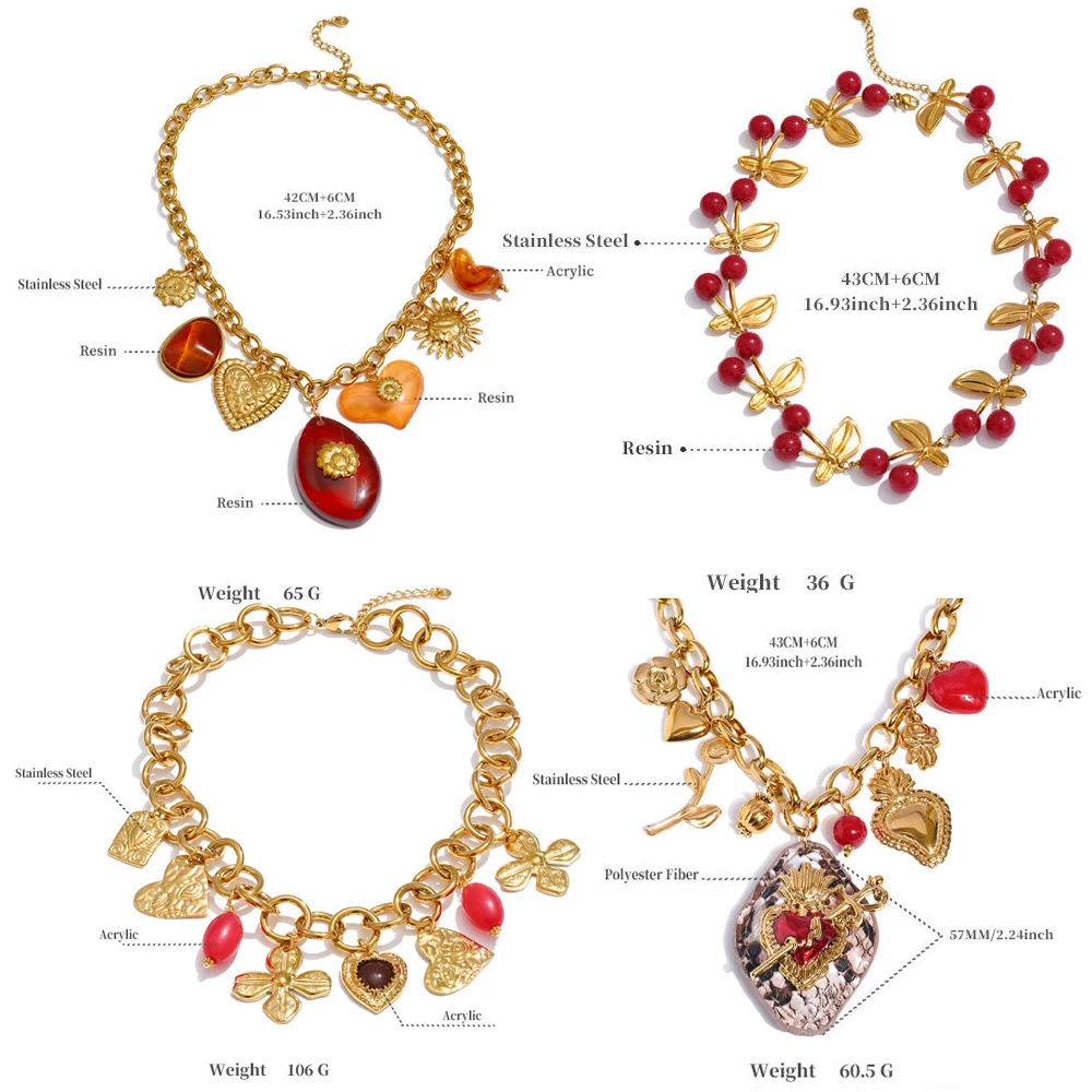 Yhpup Mode Acryl Harz Kirsche Blume Herz Sonne Anhänger Charms Halskette Edelstahl Goldene Handgemachte Schmuck Geschenk – Detail 1