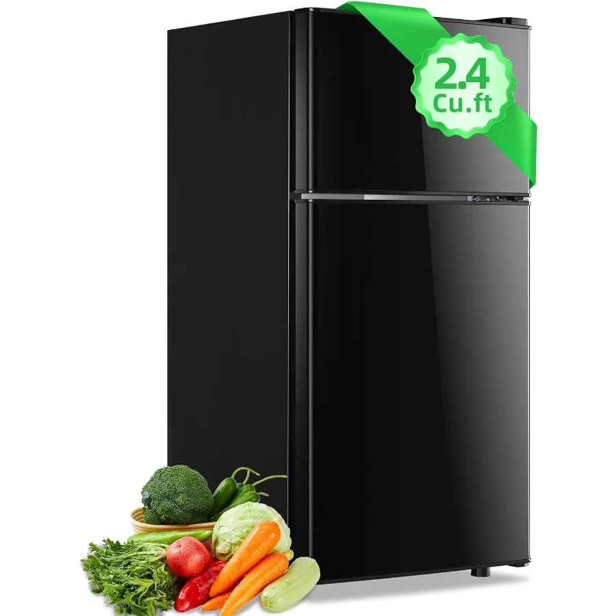 Mini refrigerador de 2,4 pies cúbicos con congelador superior, refrigerador compacto de doble puerta de tamaño apartamento para uso Personal, refrigerador pequeño con huevo Tra