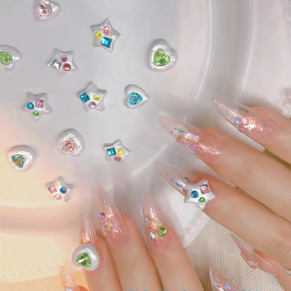 

10pcs Baroque Love Heart Star Nail Art Charm 3D Flatback White Irregular Crystal Nail Decoration Press on Nail Parts Accessories