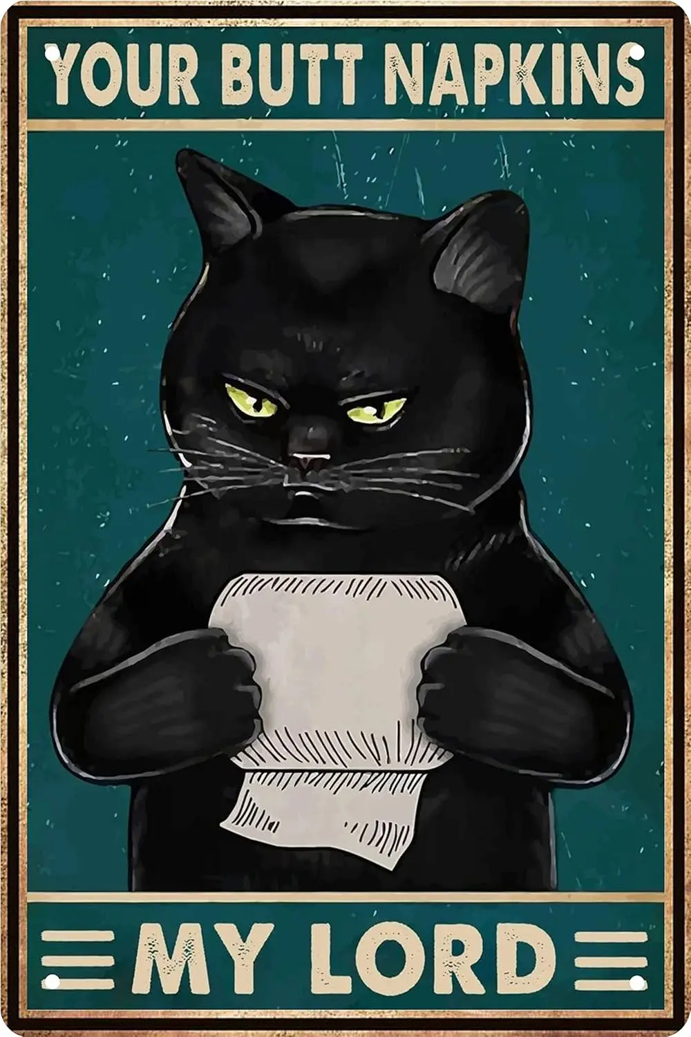 لافتة ديكور جدار الحمام المضحكة على شكل قطة سوداء - مناديل المؤخرة الخاصة بك سيدتي - لافتة قصدير معدنية عتيقة لغرفة نوم الفتيات المبتكرة
