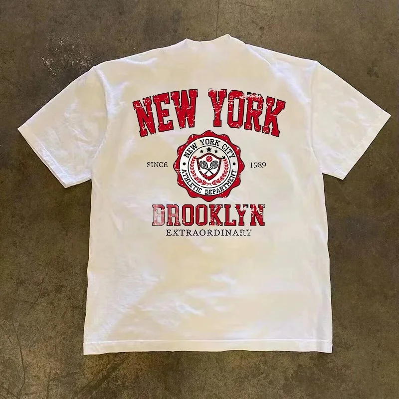 Loose Fit Cotton T-Shirt Short Sleeve Double Thread Pure Cotton American Retro Style Couple's Tee for Men And Women