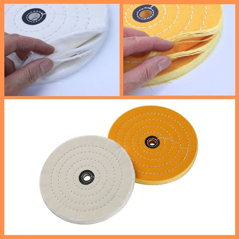 Polishing Wheel 8 Inch,For Bench Grinder/Bench Buffer,5/8 Inch Arbor Hole,Cotton White (50 Layers) Yellow (40 Layers)