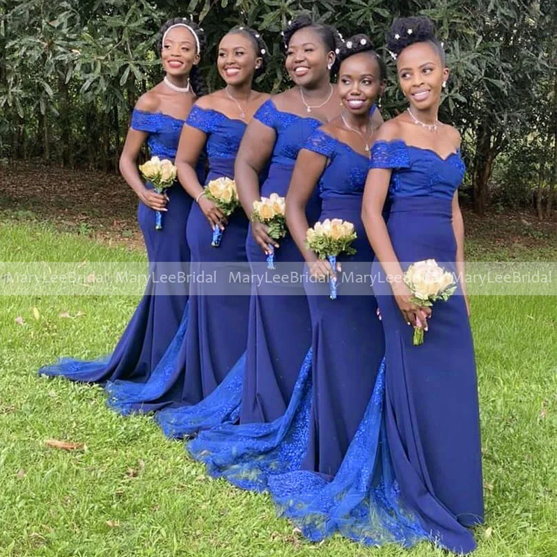 

African Women Royal Blue Bridesmaid Dresses Sweetheart Neckline Off Shoulder Mermaid Lace Wedding Guest Dress Maid Of Honor Gown