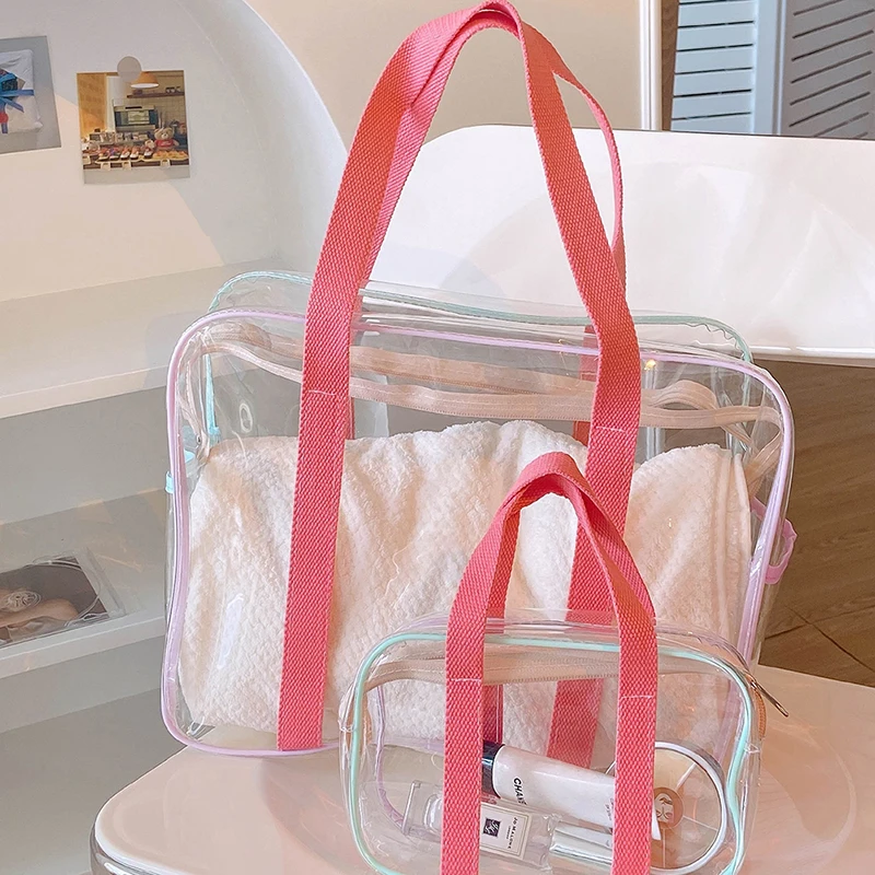 Cream Color Large-capacity Swimming Transparent Water Beach Bag Shoulder Bag Storage Bag Wash Bag Purse