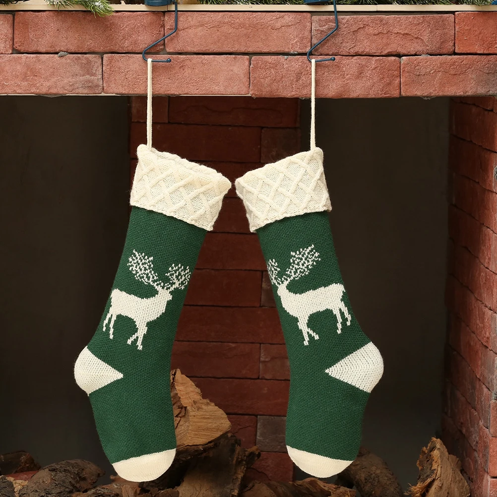 

Christmas Stockings Gift Bag Knitted Decor Sock Xmas Hanging Elk Design Home Gifts Kids Present Holiday Season Treats