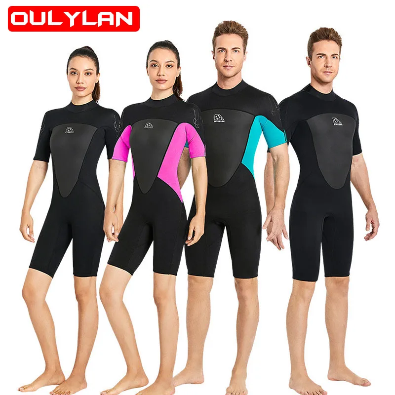 Oulylan Shorty Wetsuit Neoprene Short Sleeves Diving Suiit Back Zip 2mm Surf Suit Keep Warm In Cold Water for Snorkeling