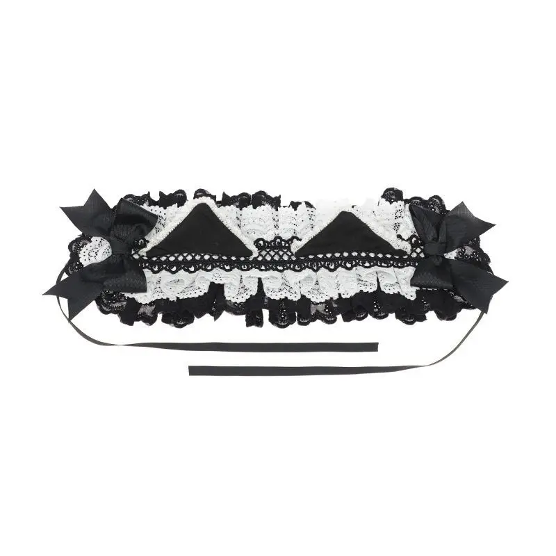 New Handmade Harajuku Lolita Lace Cat Servant Headband Y2K Girl Subculture Dark Cat Ear Headpiece KC Maid Cute Hair Accessory view 4