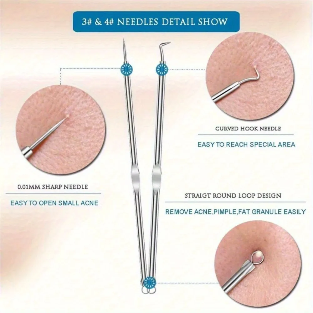4Pcs Multi Functional Acne Blackhead Remover Kit Stainless Steel Ultra Fine Tweezers Extractor for Facial Skin Care Tools