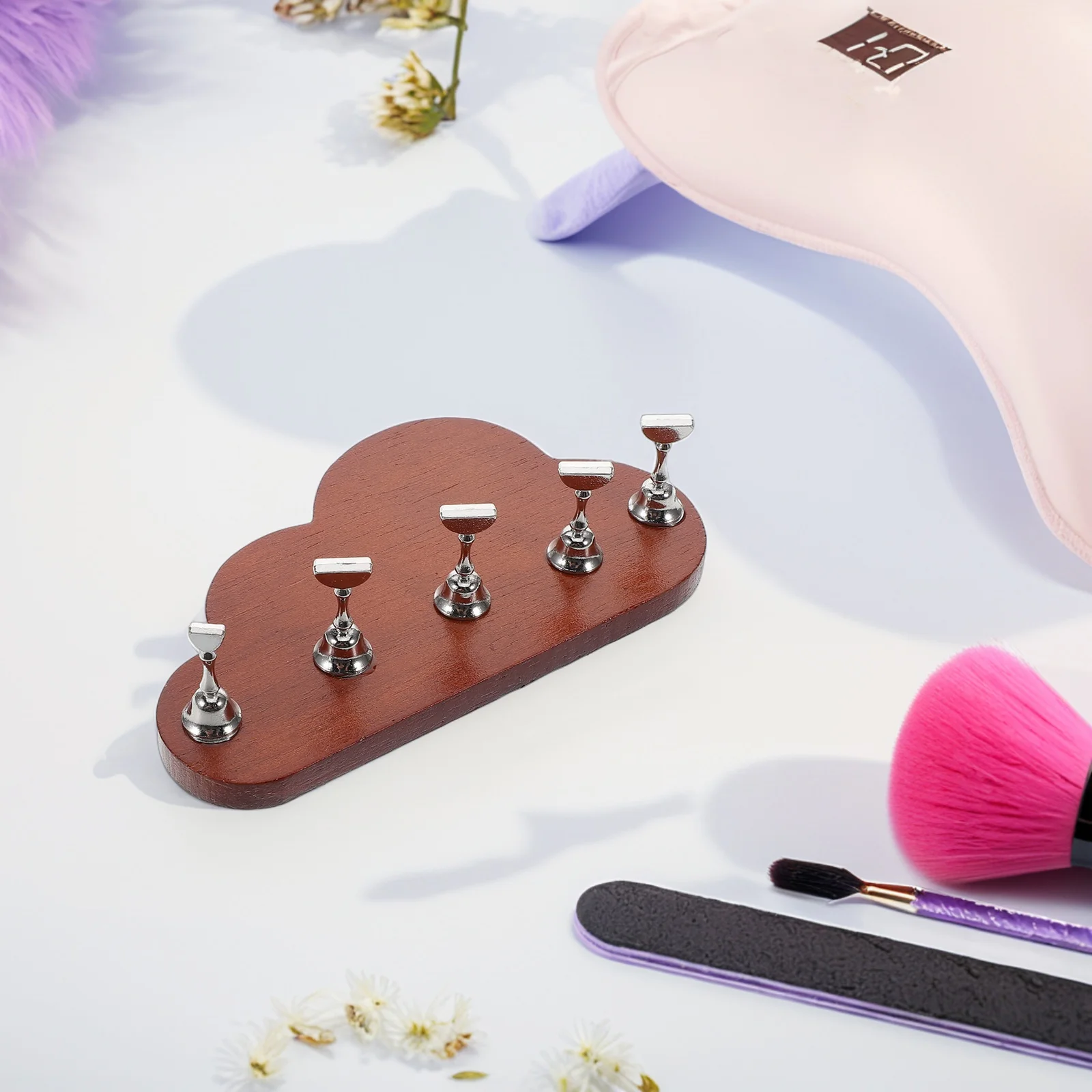 5 قطعة حامل ممارسة الأظافر حامل أكريليك بسيط مع قاعدة خشب الجوز السحابي للضغط على أداة عرض الأظافر #4