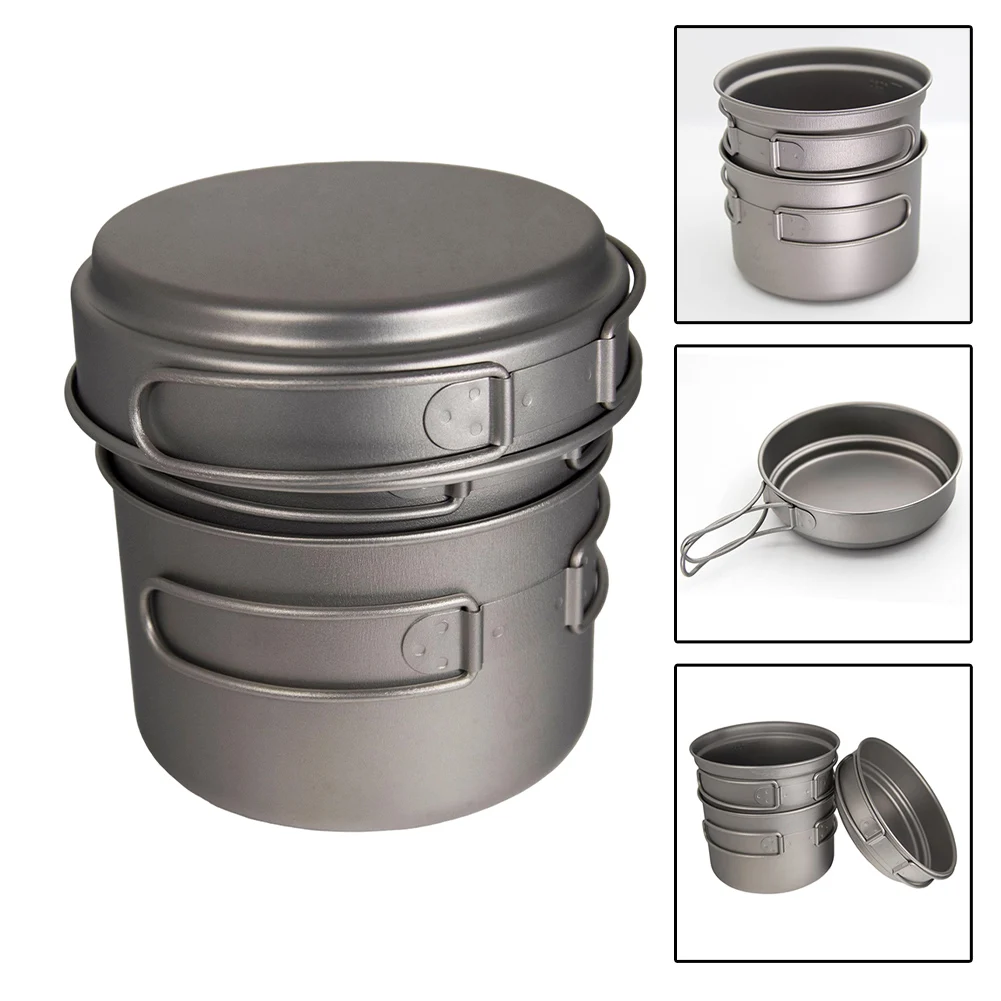 

Ultralight Pure Ti Pan Outdoor Camping Bowl Set Folding Handle Cookware Set Pot Frying Pan Cup For Backpacking Camping Hiking